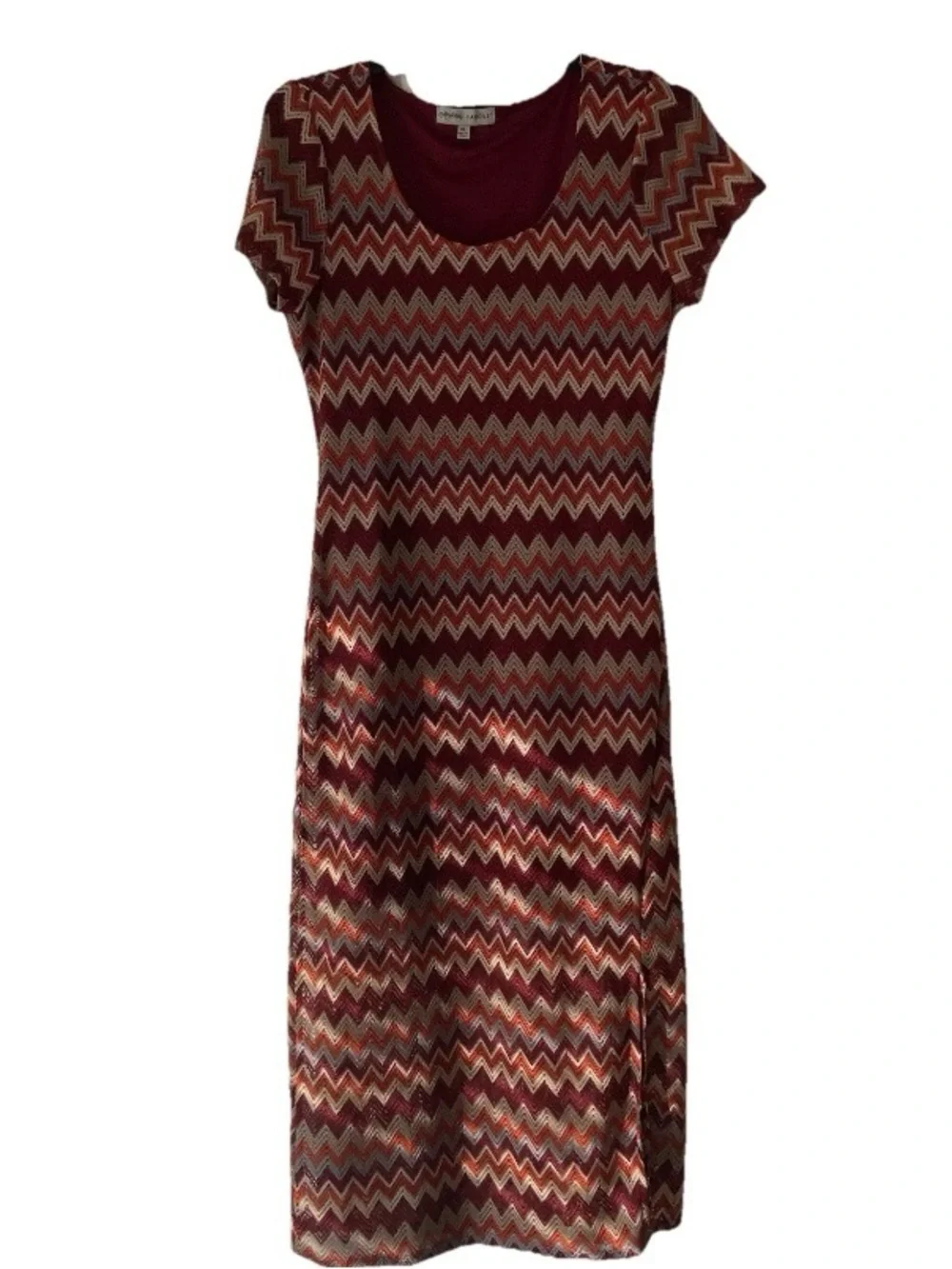 Absolutely Famous Chevron Crochet Knit Maxi Dress Rust Burgundy Sz XL